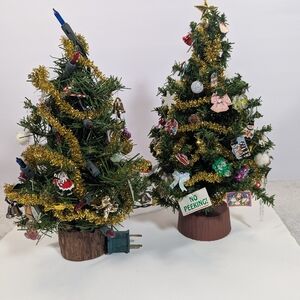Vintage Miniature Christmas Trees with Paper And Beaded Ornaments
